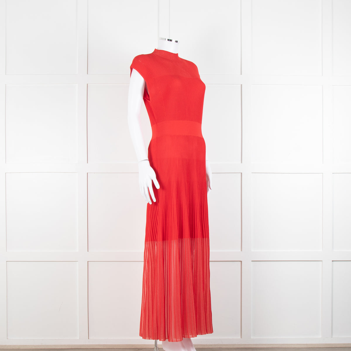 Me + Em Red Stretch Knit Pleated Midi Dress