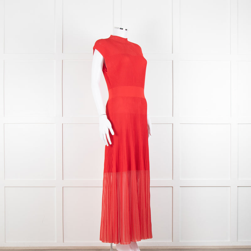 Me + Em Red Stretch Knit Pleated Midi Dress