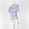 Sandro Blue And White Striped Top With Blue Sequin 'happening' Words
