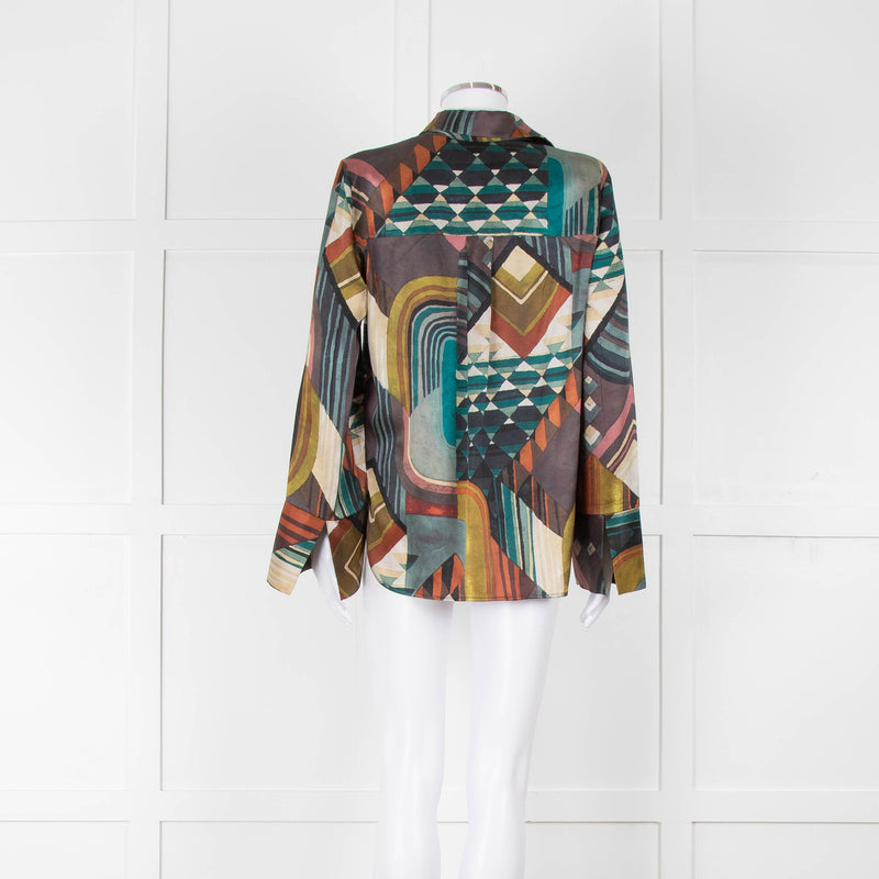 Dea Kudibal Khaki Abstract Silk Blouse