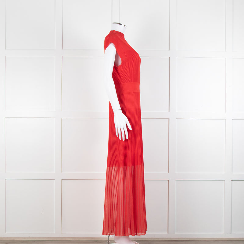 Me + Em Red Stretch Knit Pleated Midi Dress