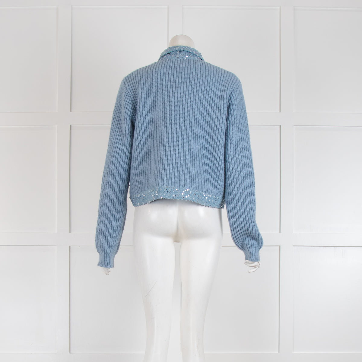 Blue Chunky Knit Jacket with Sequin Embellishment
