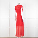 Me + Em Red Stretch Knit Pleated Midi Dress