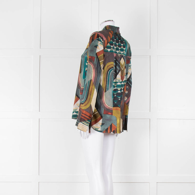 Dea Kudibal Khaki Abstract Silk Blouse