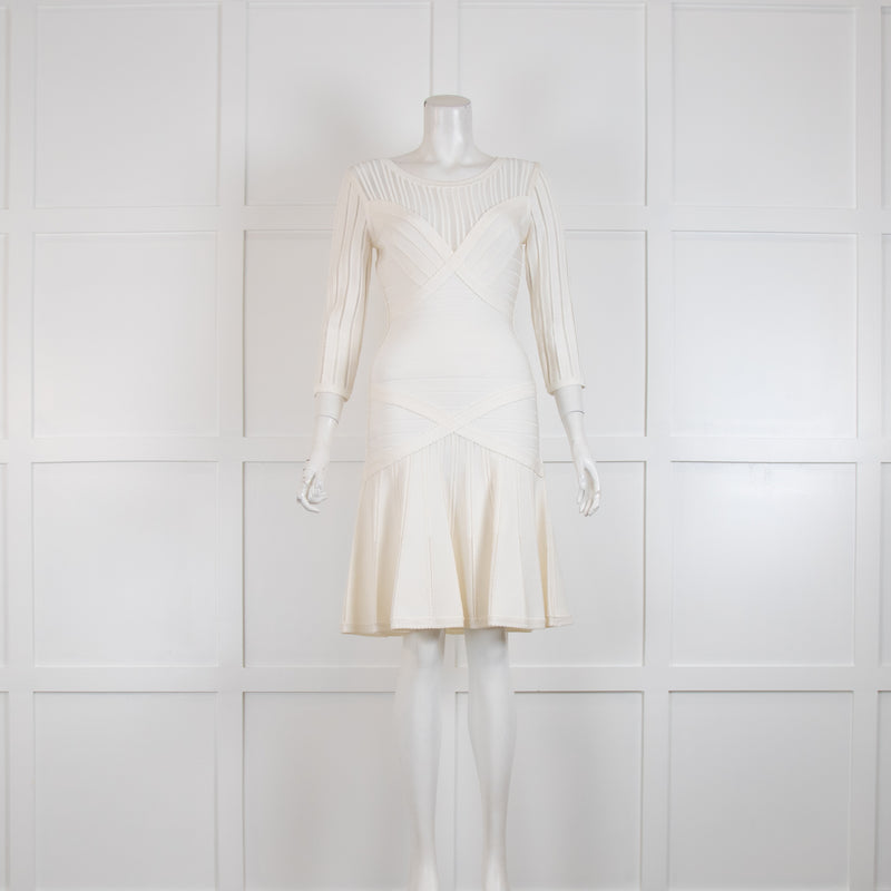 Herve Leger Cream Kalyn Panelled Fitted Mini Dress