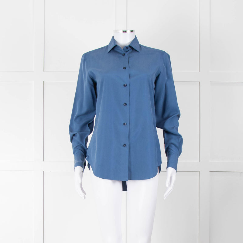 Loro Piana Blue Silk Collared Shirt