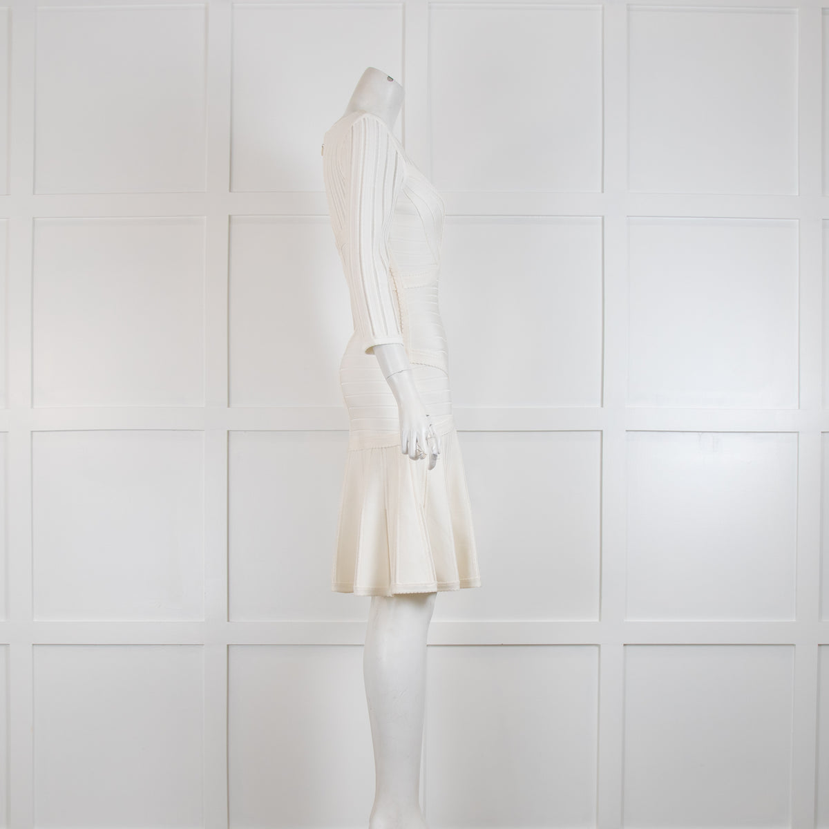 Herve Leger Cream Kalyn Panelled Fitted Mini Dress