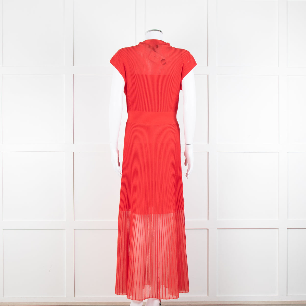 Me + Em Red Stretch Knit Pleated Midi Dress