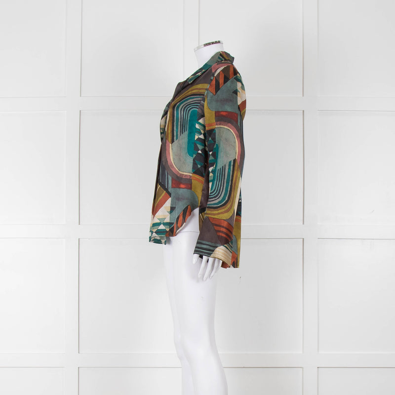 Dea Kudibal Khaki Abstract Silk Blouse