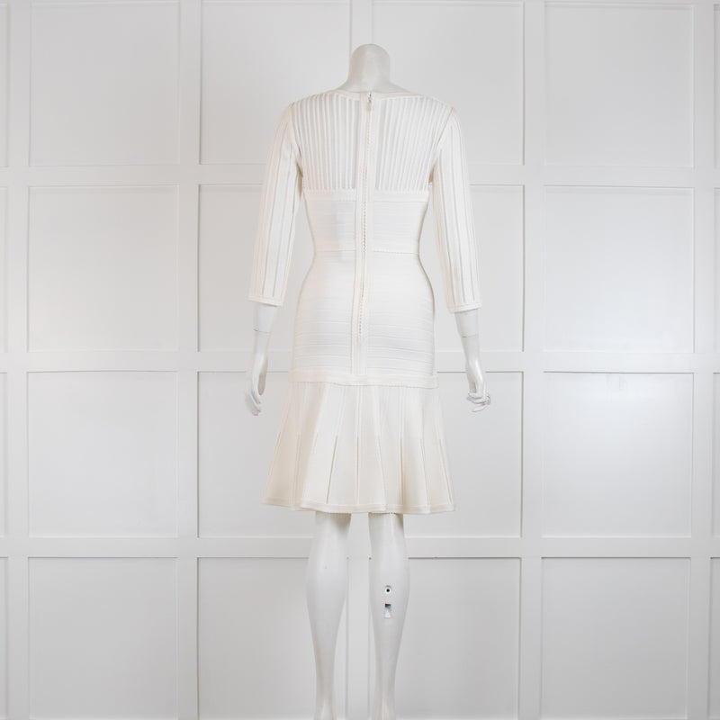 Herve Leger Cream Kalyn Panelled Fitted Mini Dress