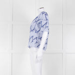 Sandro Blue And White Striped Top With Blue Sequin 'happening' Words