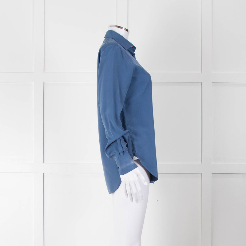 Loro Piana Blue Silk Collared Shirt
