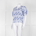 Sandro Blue And White Striped Top With Blue Sequin 'happening' Words