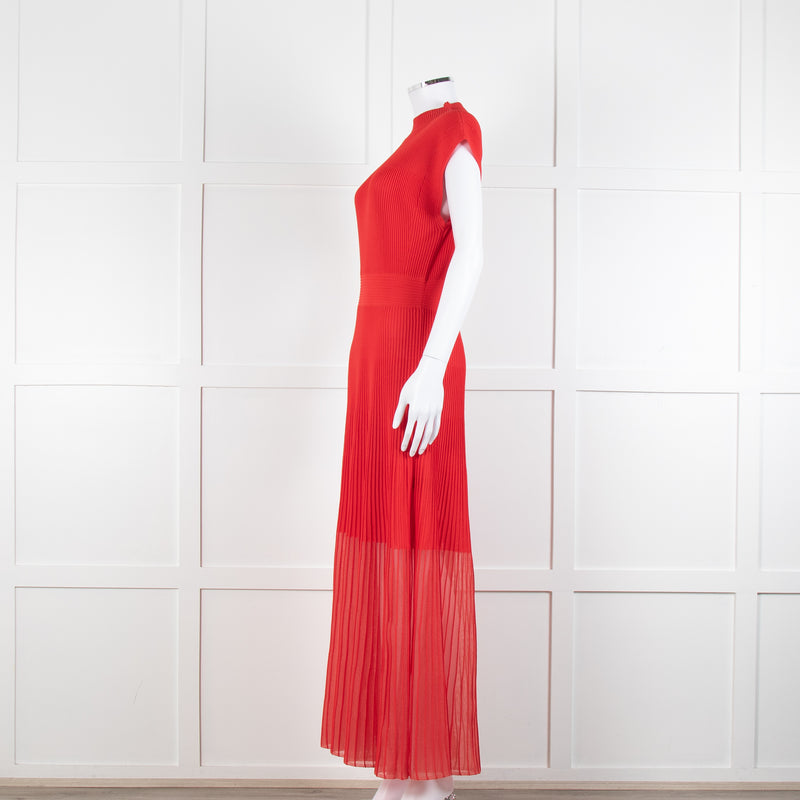 Me + Em Red Stretch Knit Pleated Midi Dress