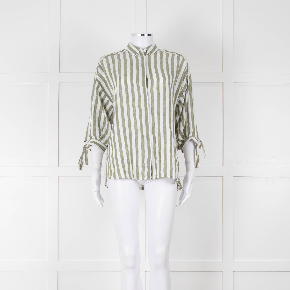 Riani Green and White Striped Linen Shirt