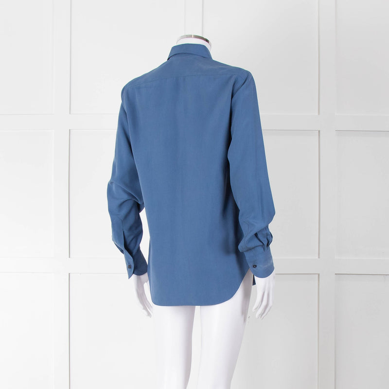Loro Piana Blue Silk Collared Shirt