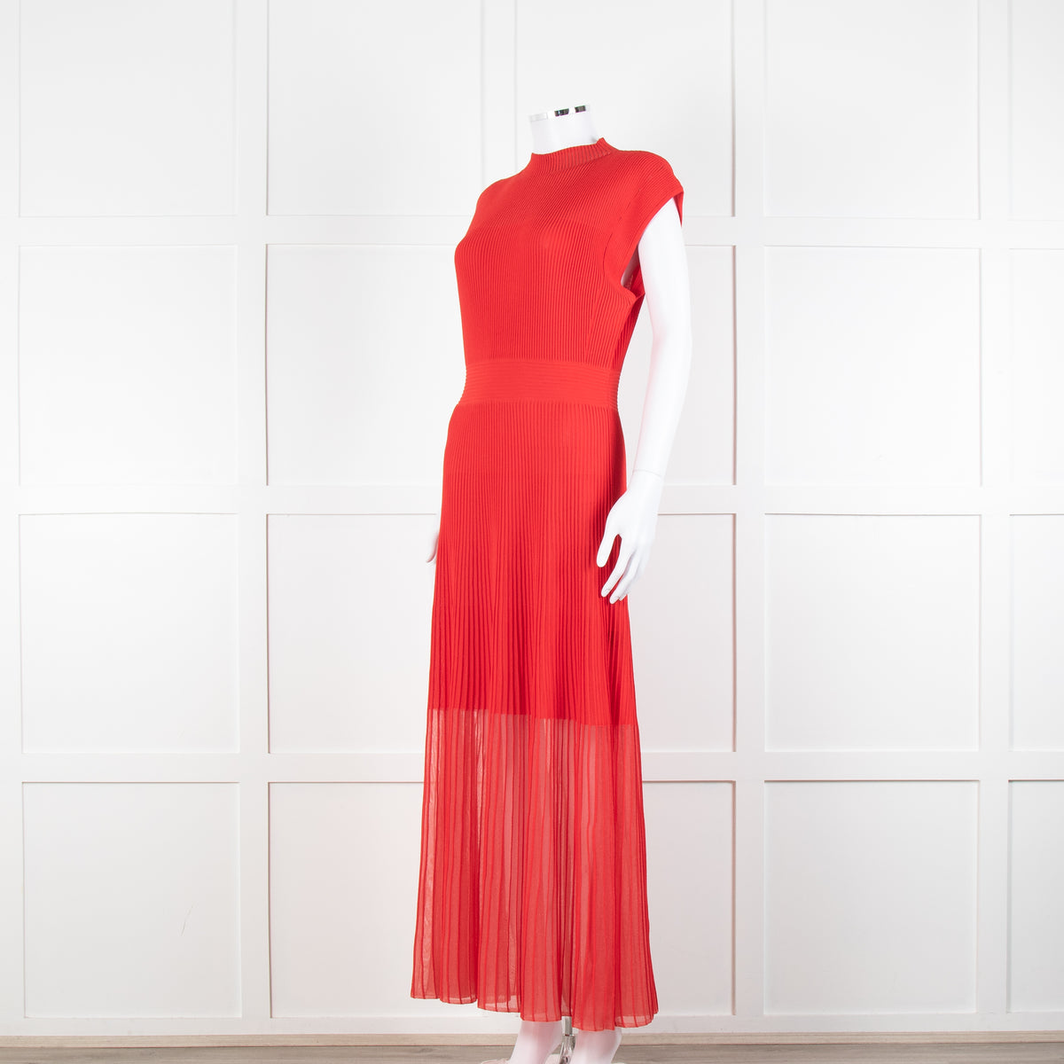 Me + Em Red Stretch Knit Pleated Midi Dress