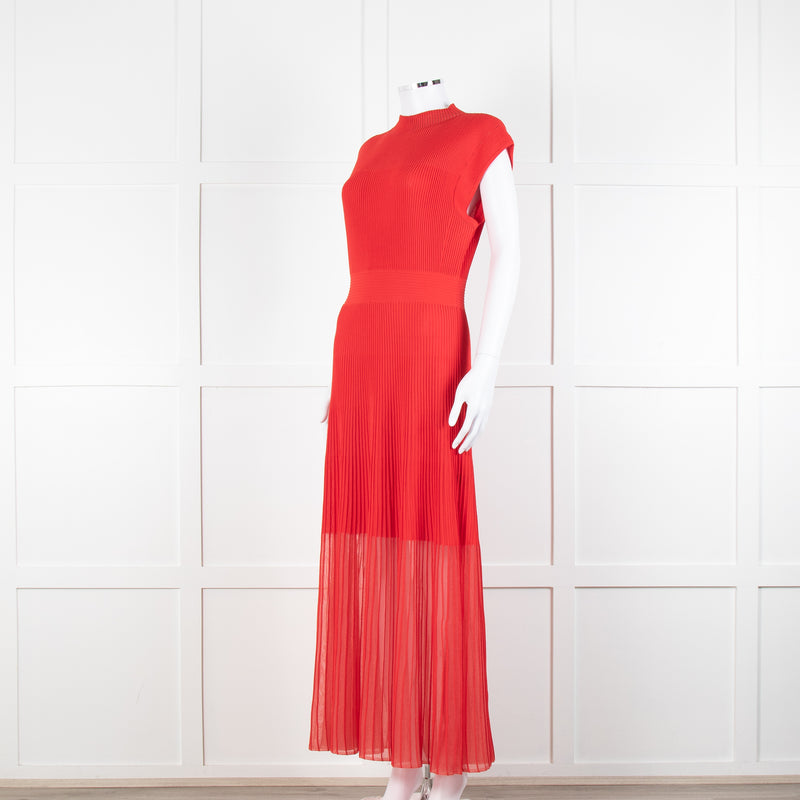 Me + Em Red Stretch Knit Pleated Midi Dress