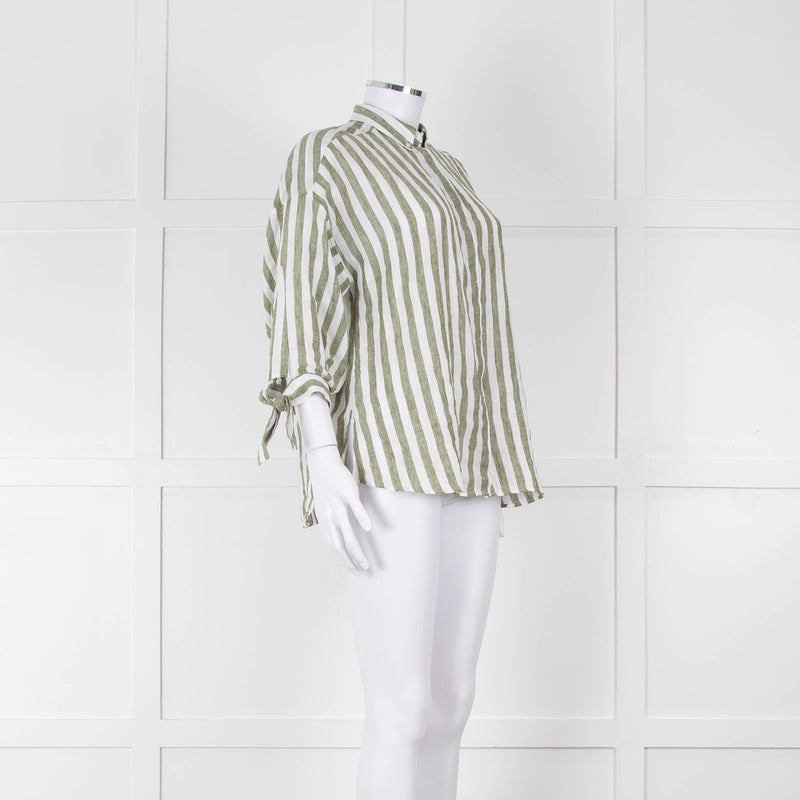 Riani Green and White Striped Linen Shirt