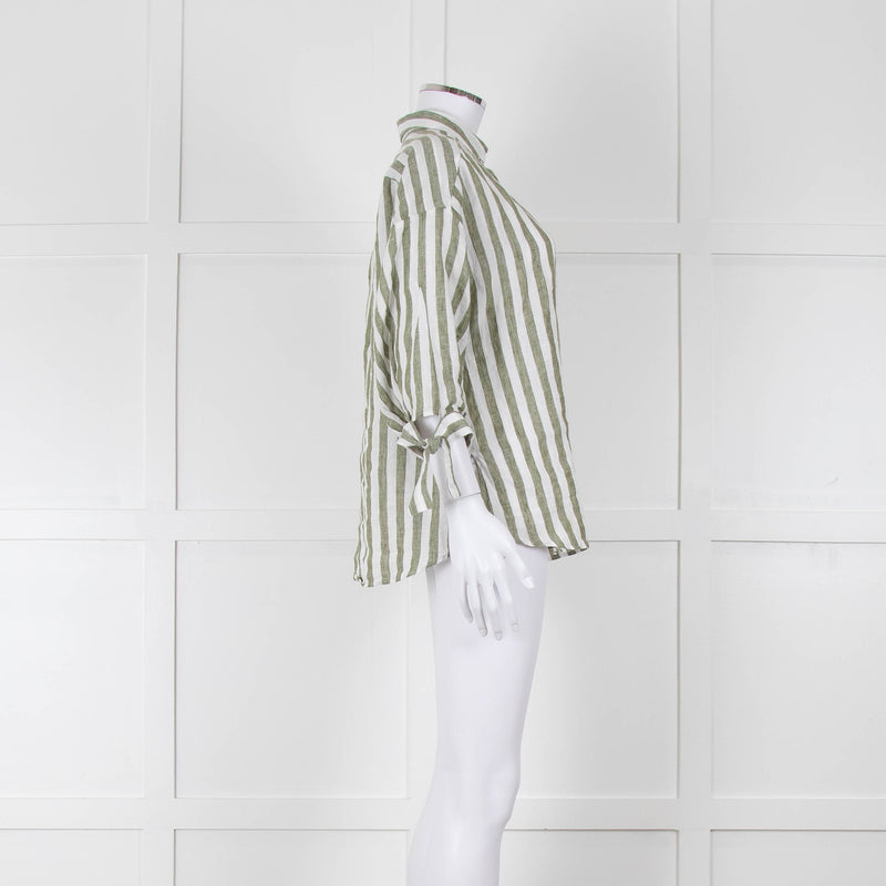Riani Green and White Striped Linen Shirt