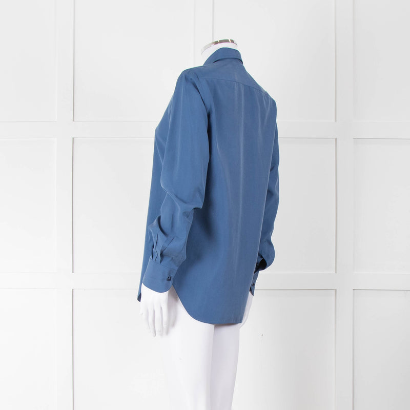 Loro Piana Blue Silk Collared Shirt