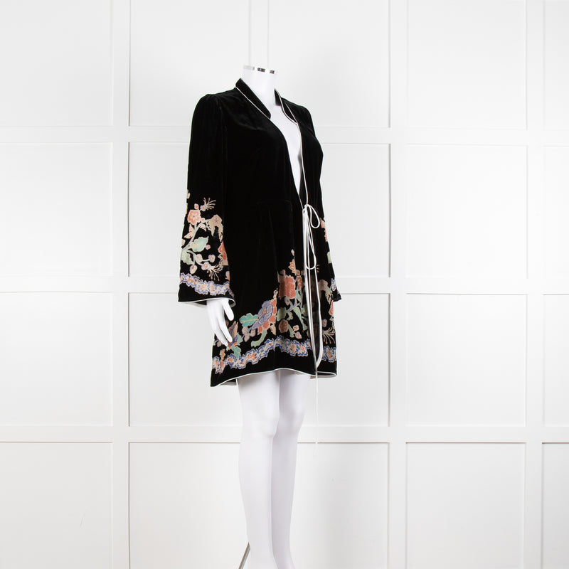 Rixo Black Velvet Iris Wrap Dress