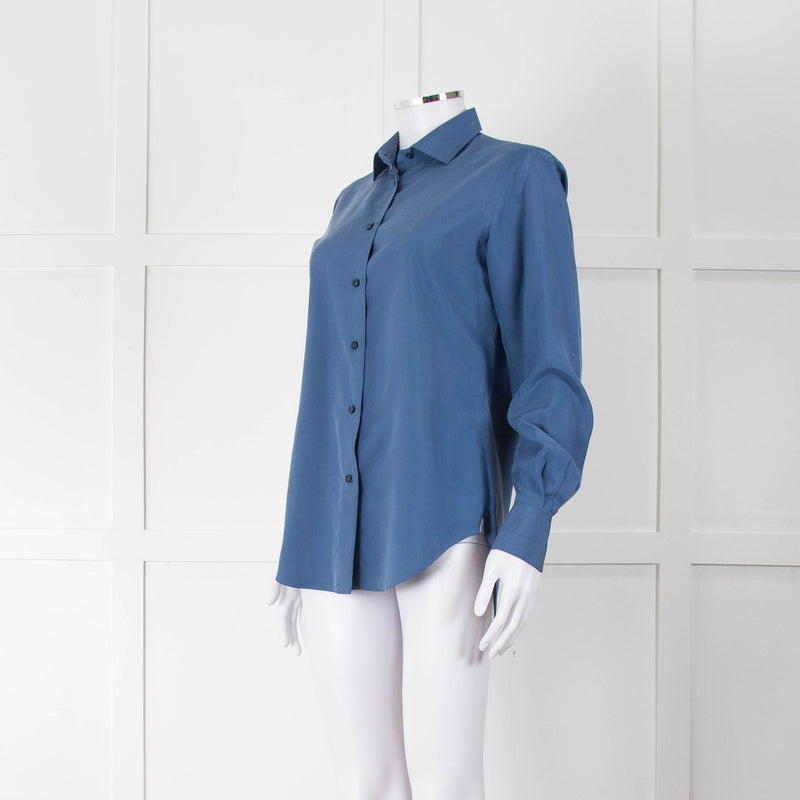 Loro Piana Blue Silk Collared Shirt