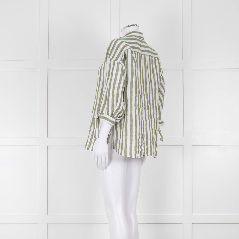 Riani Green and White Striped Linen Shirt
