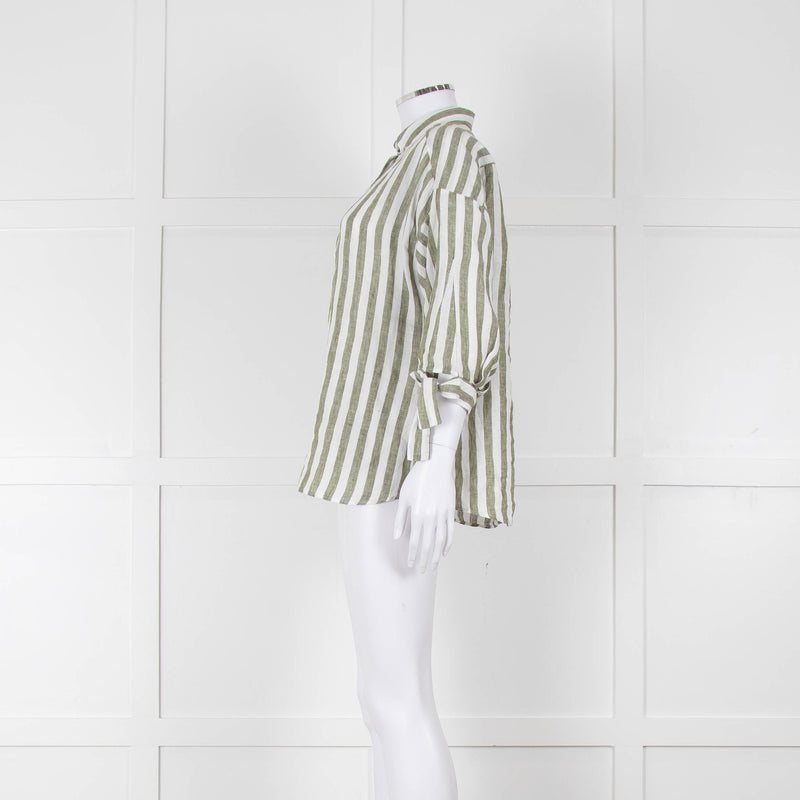 Riani Green and White Striped Linen Shirt