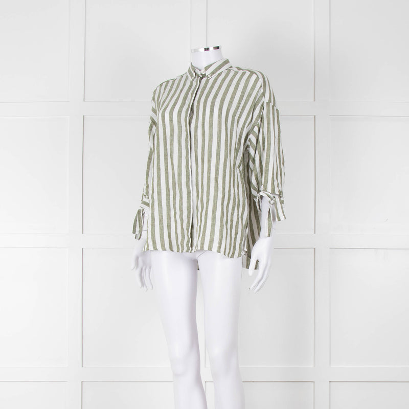Riani Green and White Striped Linen Shirt