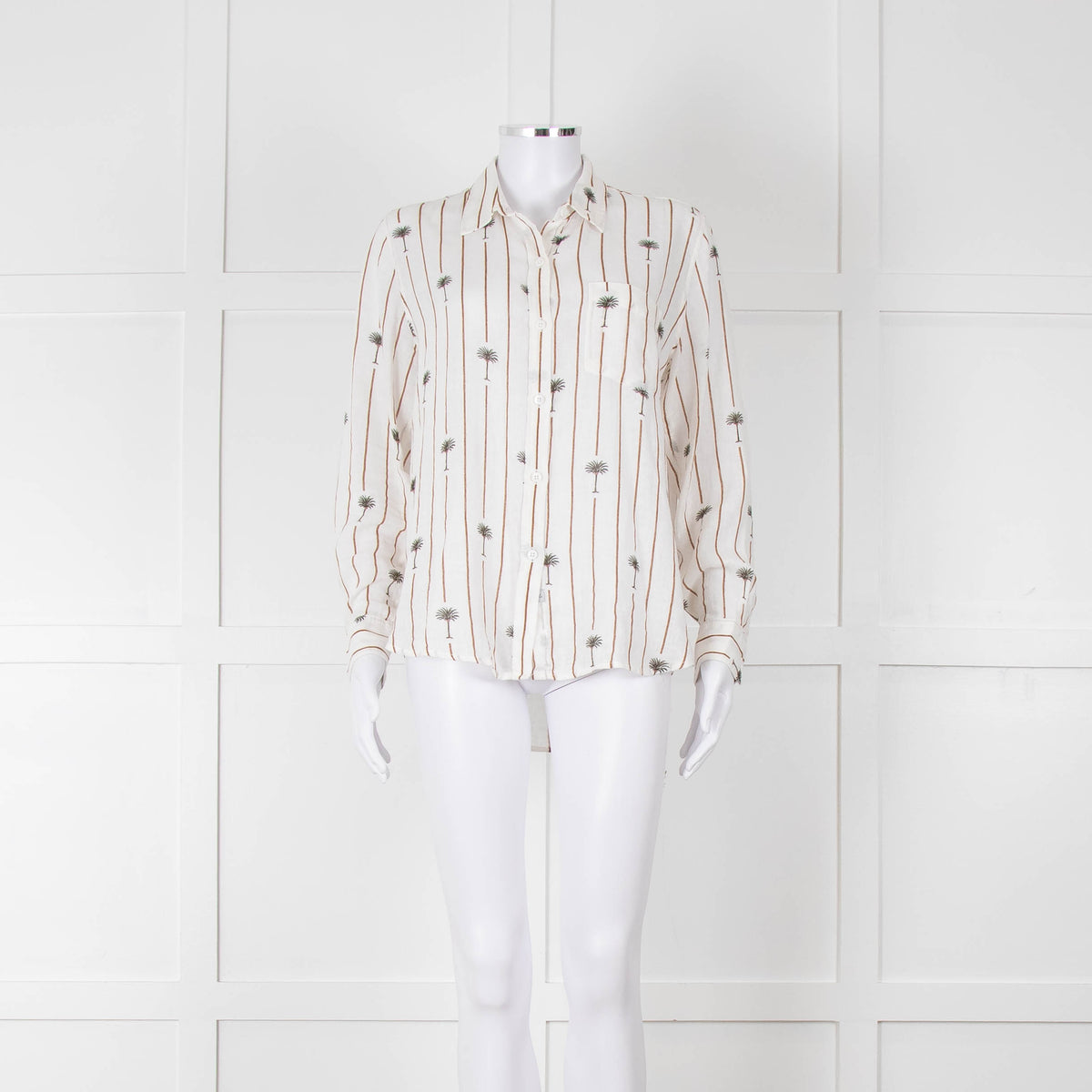 Rails Brown Stripe Palm Print Linen Shirt