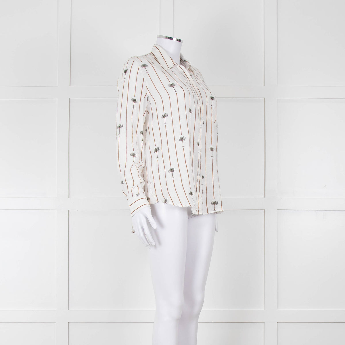 Rails Brown Stripe Palm Print Linen Shirt