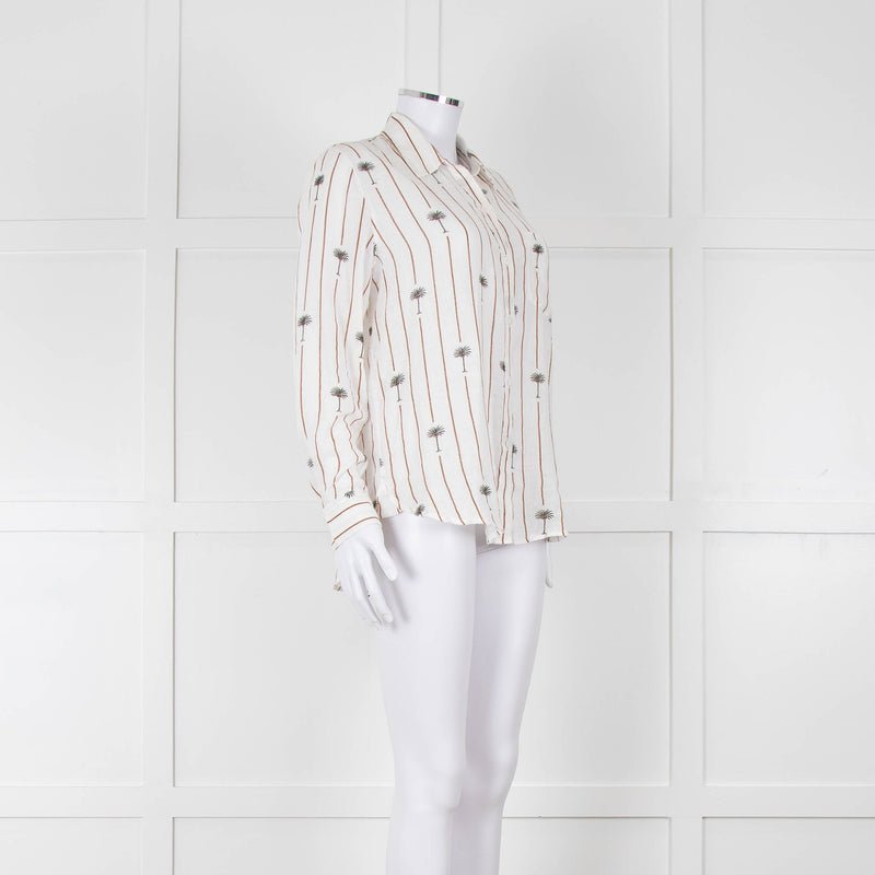 Rails Brown Stripe Palm Print Linen Shirt