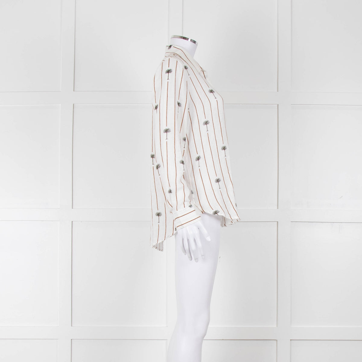 Rails Brown Stripe Palm Print Linen Shirt