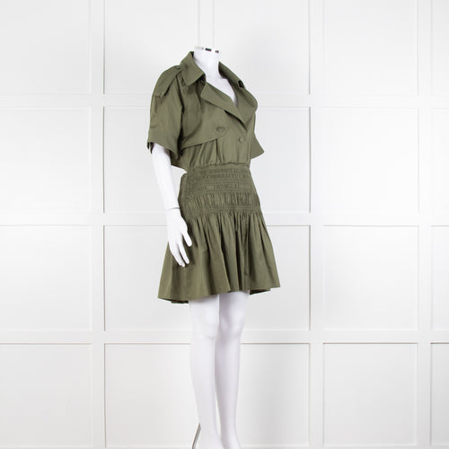 Self-Portrait Green Shirred Waist Trench Style Mini Dress