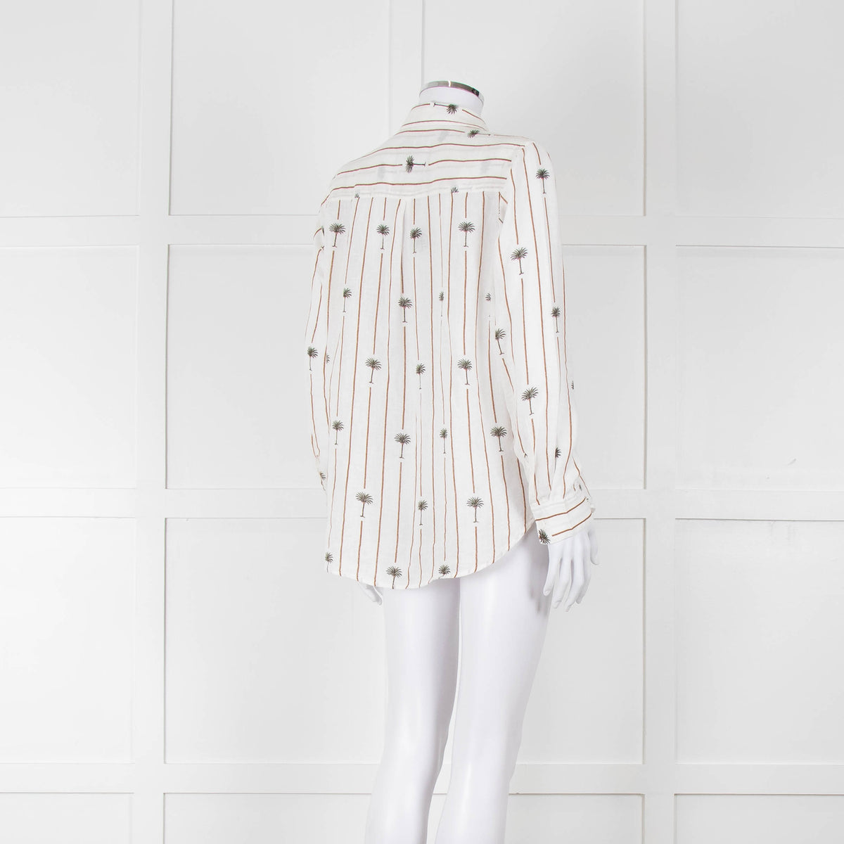 Rails Brown Stripe Palm Print Linen Shirt