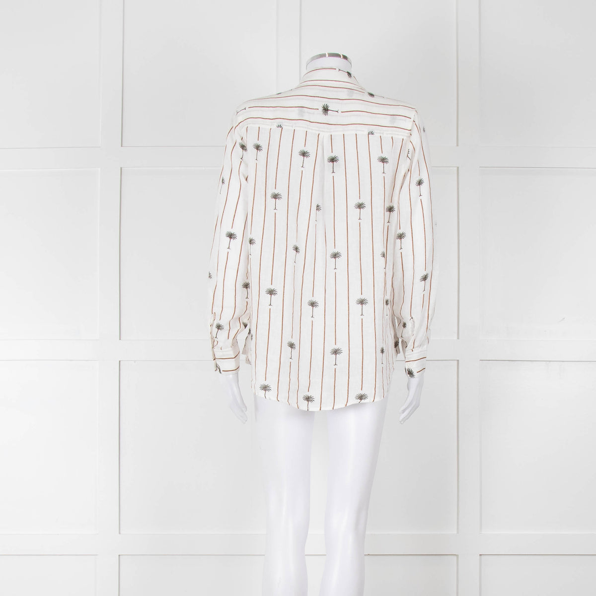 Rails Brown Stripe Palm Print Linen Shirt