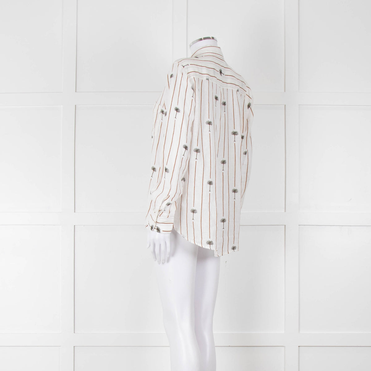 Rails Brown Stripe Palm Print Linen Shirt