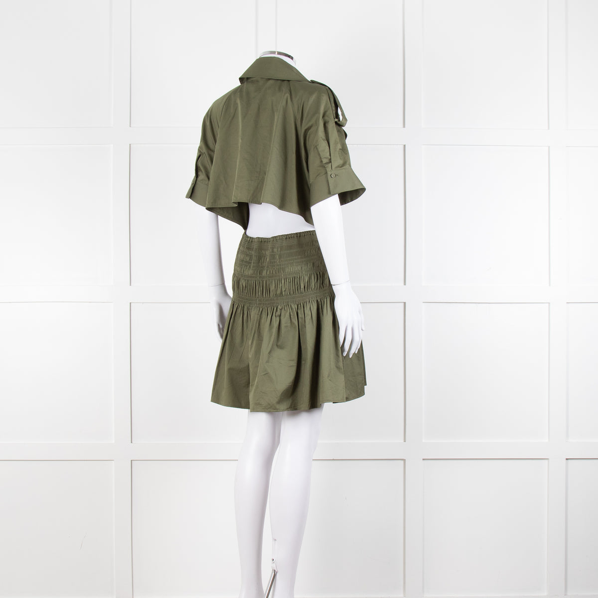 Self-Portrait Green Shirred Waist Trench Style Mini Dress
