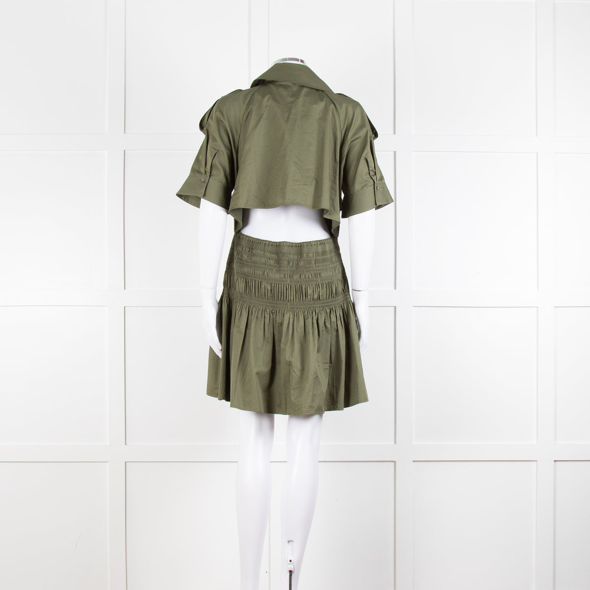 Self-Portrait Green Shirred Waist Trench Style Mini Dress
