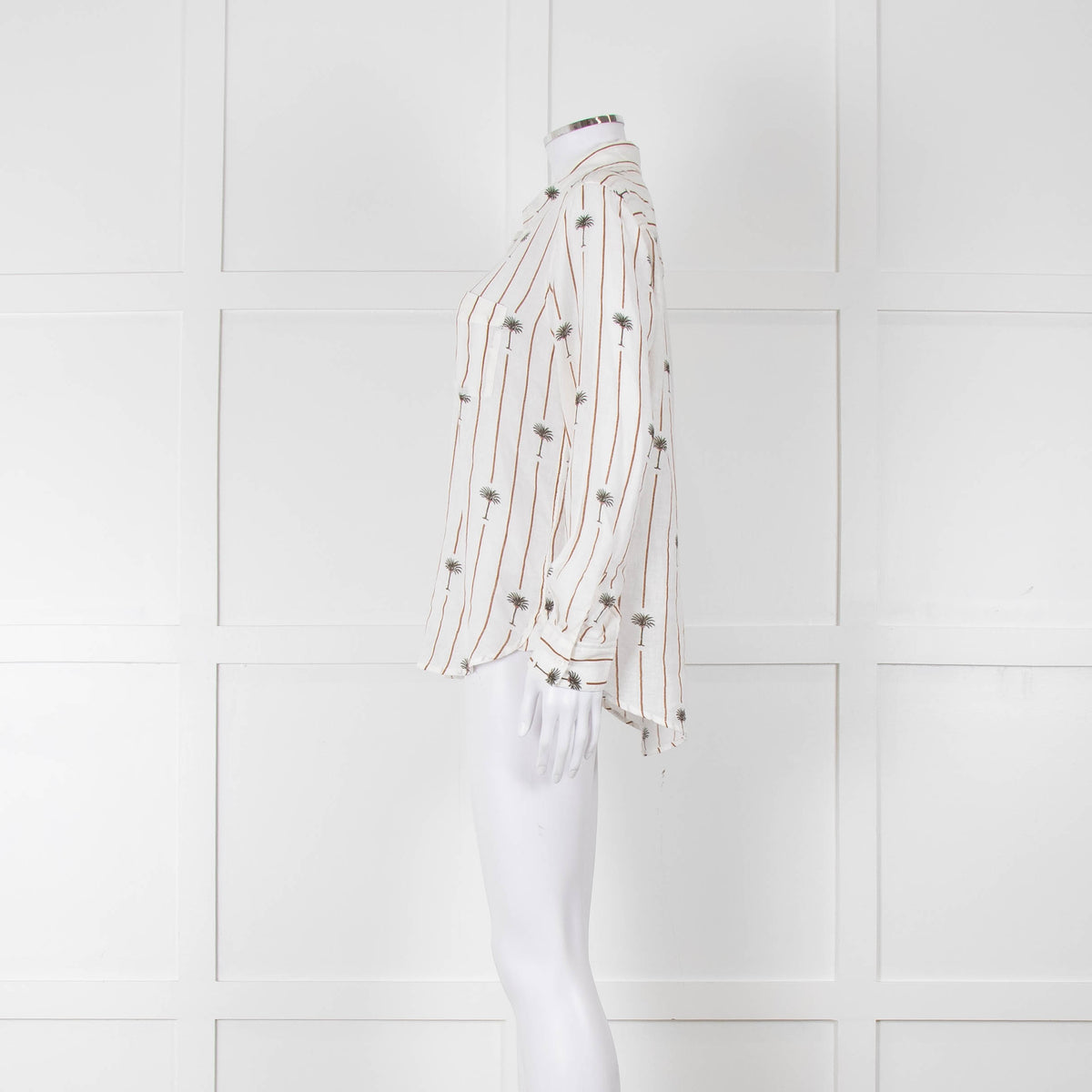 Rails Brown Stripe Palm Print Linen Shirt