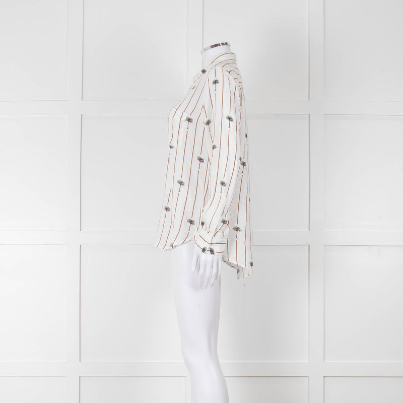 Rails Brown Stripe Palm Print Linen Shirt