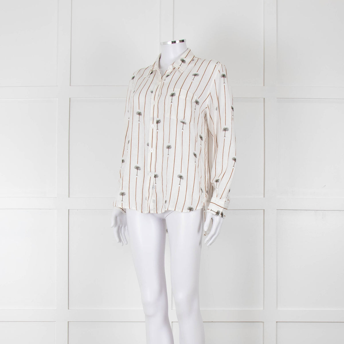 Rails Brown Stripe Palm Print Linen Shirt