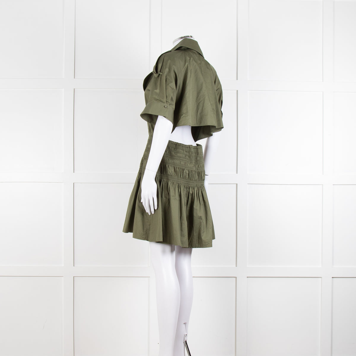 Self-Portrait Green Shirred Waist Trench Style Mini Dress