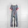 Sundress Navy & White Check Dress with Dipped Hem & Pom Poms
