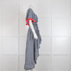 Sundress Navy & White Check Dress with Dipped Hem & Pom Poms