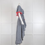 Sundress Navy & White Check Dress with Dipped Hem & Pom Poms