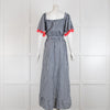 Sundress Navy & White Check Dress with Dipped Hem & Pom Poms