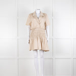 Self-Portrait Beige Smocked Waist Open Back Mini Dress