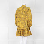 Zimmermann Yellow & Black Cotton Patterned Short Dress With Frill Hem